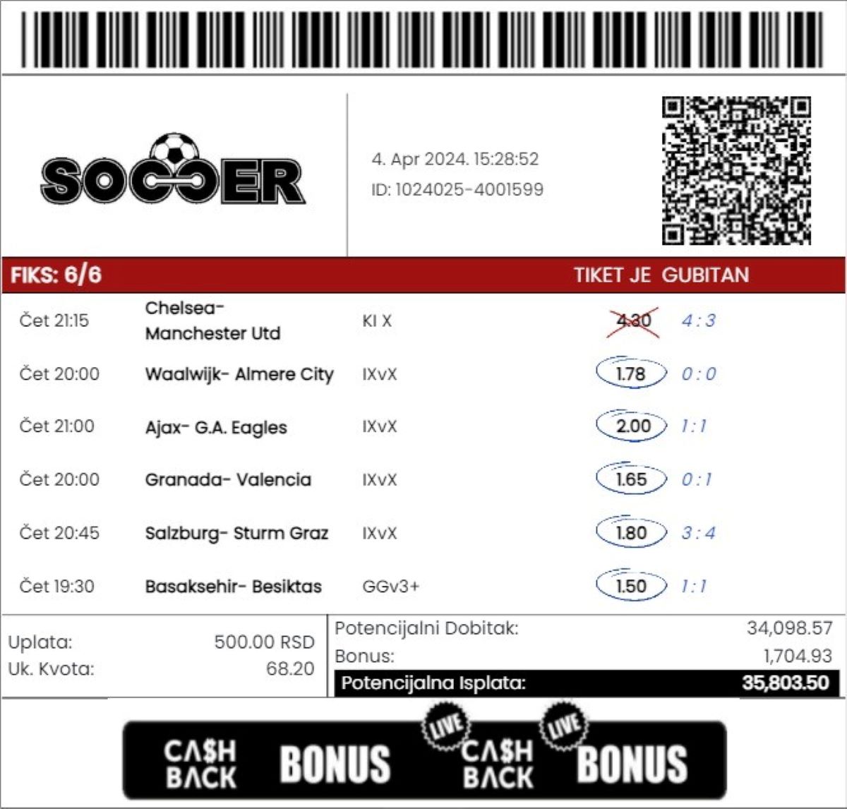 Tiket koji je pao u 101. minutu