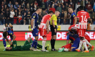 fudbaler Crvene zvezde na utakmici finala Kupa Srbije protiv Vojvodine na stadionu Lagator Loznica 21.05.2024. godine Foto: Marko Metlas Fudbal, Crvena zvezda, Finale Kup Srbije, Vojvodina FK Vojvodina, FK Crvena zvezda, Uroš Spajić, Lazar Carević