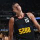 Denver Nuggets center Nikola Jokic reacts after being called for a foul in the second half of Game 7 of an NBA second-round playoff series against the Minnesota Timberwolves Sunday, May 19, 2024, in Denver. (AP Photo/David Zalubowski)