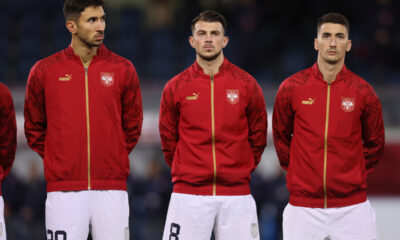 MARKO GRUJIC, LAZAR SAMARDZIC, FILIP DJURICIC fudbaleri reprezentacije Srbije na prijateljskoj utakmici protiv Belgije na stadionu Den Dref, Leuven 15.11.2023. godine Foto: Marko Metlas Fudbal, Reprezentacija, Srbija, Belgija, Prijateljska utakmica