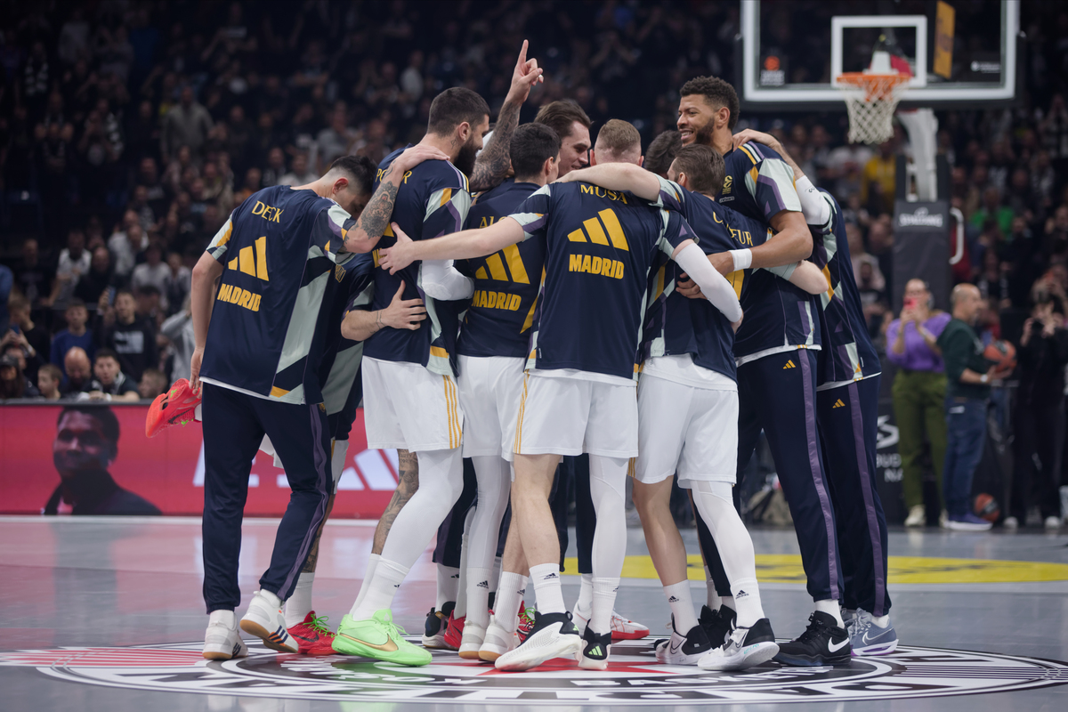 RADOST kosarkasa Reala Madrid na utakmici Evrolige protiv Partizana u hali Stark Beogradska arena, Beograd 21.03.2024. godine Foto: Marko Metlas Kosarka, Partizan, Evroliga, Real Madrid