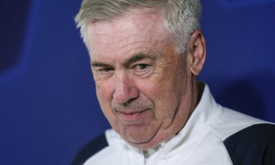 Real Madrid's head coach Carlo Ancelotti arrives for a press conference during a Media Opening day training session in Madrid, Spain, Monday, May 27, 2024. Borussia Dortmund will play against Real Madrid in Saturday's Champions League soccer final in London. (AP Photo/Manu Fernandez)