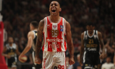 kosarkas Crvene Zvezde na utakmici finala plejofa ABA lige protiv Partizana hali Aleksandar Nikolic, Beograd 13.05.2024. godine Foto: Ivica Veselinov / MN PRESS KOSARKA, BASKETBALL, ABA LIGA, ABA LEAGUE, CRVENA ZVEZDA, KK PARTIZAN