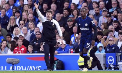 Chelsea's manager Mauricio Pochettino shouts during the English Premier League soccer match between Brighton and Hove Albion and FC Chelsea in Brighton and Hove, England, Wednesday, May 15, 2024. (Adam Davy/PA via AP)