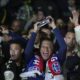 PSG's Kylian Mbappe, centre, celebrates with his teammates PSG's French League One title after the French League One soccer match between Paris Saint-Germain and Toulouse at the Parc des Princes stadium in Paris, Sunday, May 12, 2024. (AP Photo/Christophe Ena)