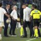 Juventus' head coach Massimiliano Allegri, third from right, reacts as he leaves the pitch after getting a red card during the Italian Cup final soccer match between Atalanta and Juventus at Rome's Olympic Stadium, Wednesday, May 15, 2024. (AP Photo/Gregorio Borgia)