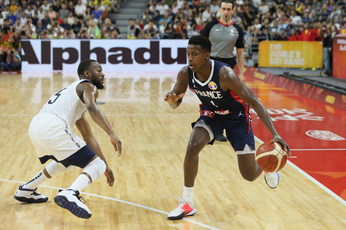FRANK NTILIKINA Frank Ntilikina kosarkas reprezentacije Francuske na utakmici cetvrtfinala Svetskog prvenstva 2019 protiv Amerike SAD u hali Dongguan sportski centar, Dongguan 11.09.2019. godine Foto: Marko Metlas Kosarka, Amerika SAD, Svetsko prvenstvo, Kina, Francuska