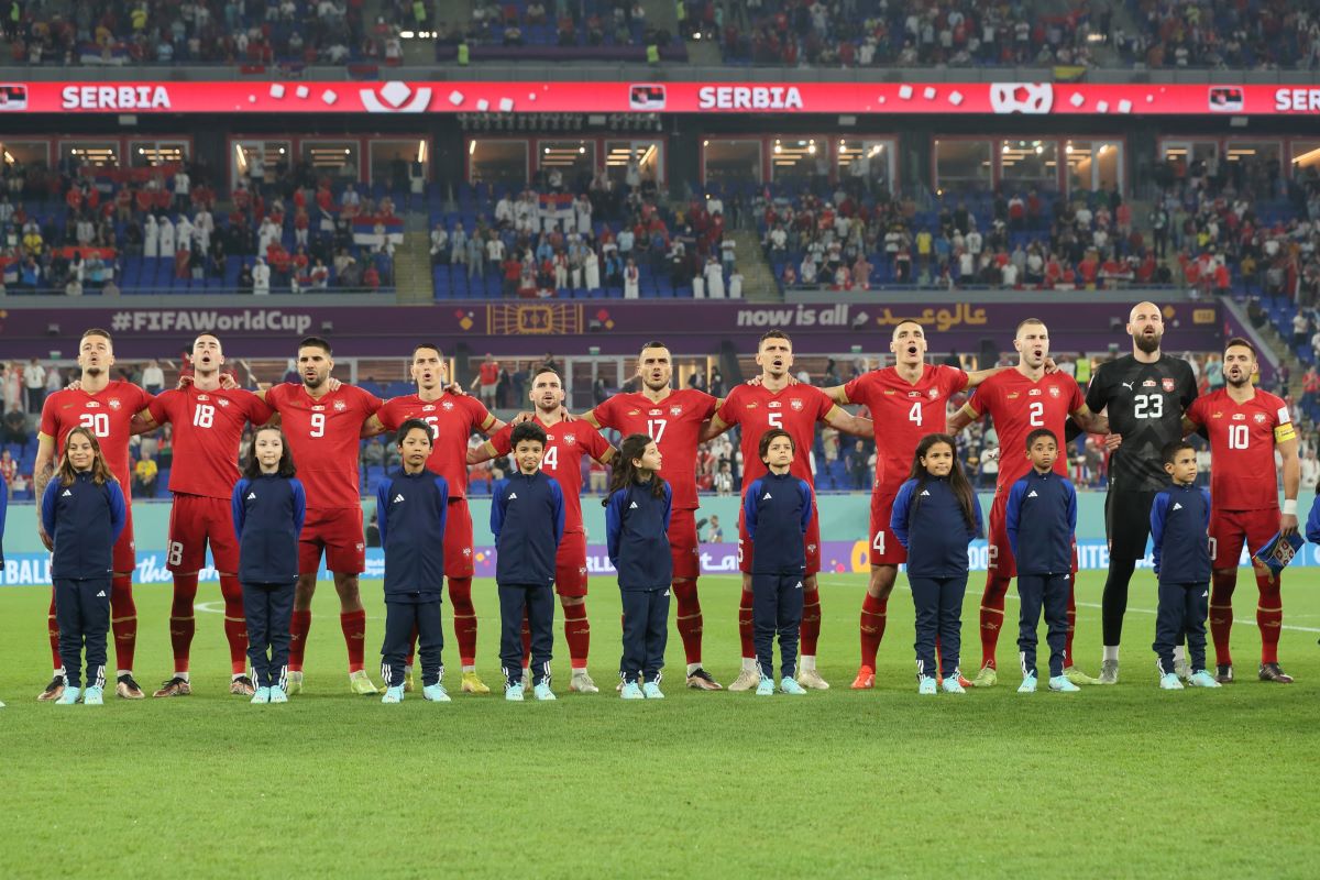 EKIPE fudbalera reprezentacije Srbije na utakmici FIFA Svetskog prvenstva 2022 protiv Svajcarske na stadionu 974, Doha, 02.12.2022. godine Foto: Marko Metlas Fudbal, Srbija, Svajcarska, FIFA Svetsko prvenstvo 2022, Katar
