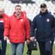 MARKO DIMITRIJEVIC, sekretar, i DEJAN JOKSIMOVIC, trener fudbalera Radnickog iz Kragujevca, na prvenstvenoj utakmici protiv Partizana, na stadionu JNA. Beograd, 27.02.2023. foto: Nebojsa Parausic Fudbal, Partizan, Radnicki 1923