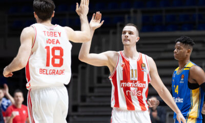 MARKO SIMONOVIC, MIKE TOBEY Majk Tobi kosarkasi Crvene zvezde na utakmici Evrolige protiv Makabija iz Tel Aviva u hali Aleksandar Nikolic, Beograd 21.12.2023. godine Foto: Djordje Kostic Kosarka, Crvena zvezda, Evroliga, Makabi Tel Aviv