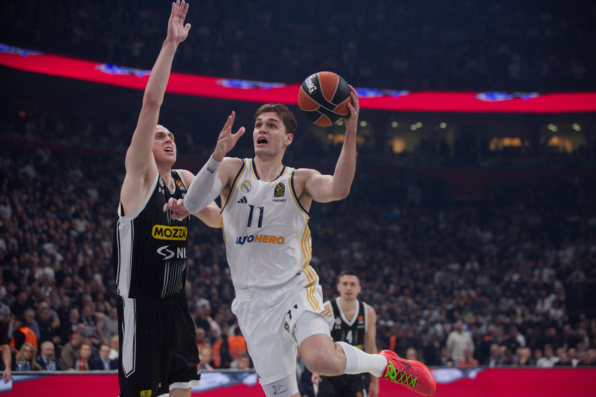 MARIO HEZONJA kosarkas Reala Madrid na utakmici Evrolige protiv Partizana u hali Stark Beogradska arena, Beograd 21.03.2024. godine Foto: Marko Metlas Kosarka, Partizan, Evroliga, Real Madrid