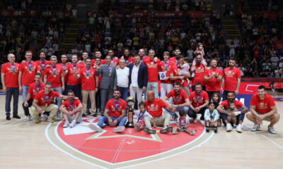 Kosarkasi Crvene zvezde proslavljaju osvajanje prvenstva drzave, u hali Aleksandar Nikolic Beograd, 06.06.2024. foto: MN Press / mr Kosarka, Crvena zvezda