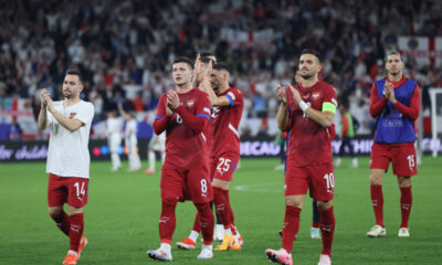 ANDRIJA ZIVKOVIC, LUKA JOVIC, DUSAN TADIC, SRDJAN BABIC fudbaleri reprezentacije Srbije na utakmici UEFA Evropskog prvenstva 2024 godine protiv Engleske na stadionu AufSalke arena, Gelzenkirhen, 16.06.2024. godine Foto: Marko Metlas Fudbal, Reprezentacija, Srbija, UEFA Evropsko prvenstvo, EURO 2024, Engleska