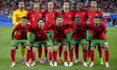 Team Portugal prior to a Group F match between Portugal and Czech Republic at the Euro 2024 soccer tournament in Leipzig, Germany, Tuesday, June 18, 2024. (AP Photo/Sunday Alamba)