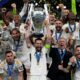 Real Madrid's team captain Nacho lifts the trophy after winning the Champions League final soccer match between Borussia Dortmund and Real Madrid at Wembley stadium in London, Sunday, June 2, 2024. Real Madrid won 2-0. (AP Photo/Frank Augstein)