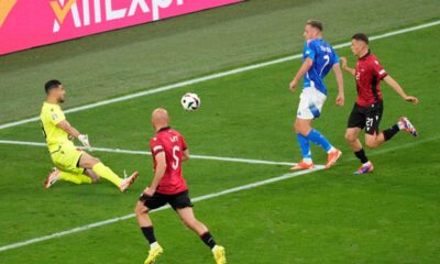 Italy's Davide Frattesi fails to score during a Group B match between Italy and Albania at the Euro 2024 soccer tournament in Dortmund, Germany, Saturday, June 15, 2024. (AP Photo/Andreea Alexandru)