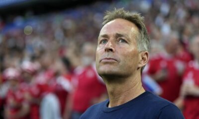 Denmark's head coach Kasper Hjulmand prior to a Group C match between Denmark and Serbia at the Euro 2024 soccer tournament in Munich, Germany, Tuesday, June 25, 2024. (AP Photo/Matthias Schrader)