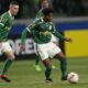 Endrick of Brazil's Palmeiras, right, controls the ball during a Copa Libertadores Group F soccer match against Argentina's San Lorenzo at Allianz Parque stadium in Sao Paulo, Thursday, May 30, 2024. (AP Photo/Andre Penner)
