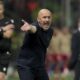 Fiorentina's head coach Vincenzo Italiano gestures during the Conference League final soccer match between Olympiacos FC and ACF Fiorentina at OPAP Arena in Athens, Greece, Thursday, May 30, 2024. (AP Photo/Petros Giannakouris)