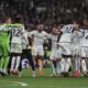 Real Madrid players at the end of the Champions League final soccer match between Borussia Dortmund and Real Madrid at Wembley stadium in London, Saturday, June 1, 2024. Real Madrid won 2-0. (AP Photo/Ian Walton)