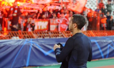 THIAGO ALCANTARA Tiago Alkantara i fudbaleri Bajerna proslavljaju pobedu na utakmici Lige sampiona protiv Crvene zvezde, na stadionu Rajko Mitic. Beograd, 26.11.2019. foto: Nebojsa Parausic Fudbal, UEFA Liga sampiona, Crvena zvezda, Bajern, Radost