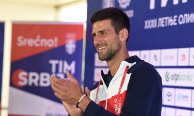 NOVAK DJOKOVIC, teniser Srbije, na press konferenciji pred odlazak na Olimpijske Igre, na aerodromu Nikola Tesla. Beograd, 20.07.2021. foto: Nebojsa Parausic Tenis