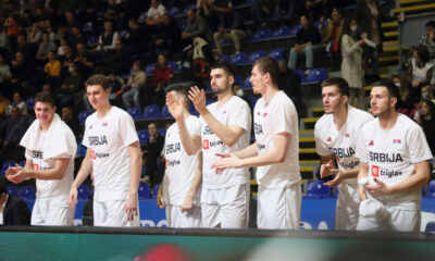 NIKOLA DJURISIC, NIKOLA JOVIC, DUSAN RISTIC, BORISA SIMANIC, FILIP PETRUSEV, JOVAN NOVAK RADOST kosarkasa reprezentacije Srbije na utakmici kvalifikacija za FIBA Svetsko prvenstvo 2023 protiv Slovacke u hali Aleksandar Nikolic Pionir, Beograd 25.02.2022. godine Foto: Marko Metlas Kosarka, Srbija, Slovacka, Kvalifikacije za Svetsko prvenstvo