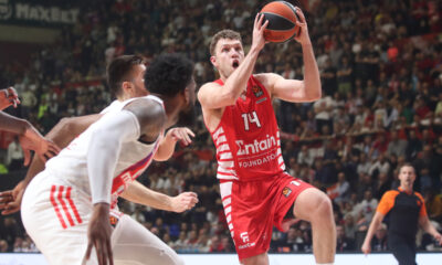 SASHA VEZENKOV Sasa Vezenkov kosarkasa Olimpijakosa Pirej na utakmici Evrolige protiv Crvene zvezde u hali Aleksandar Nikolic Pionir, Beograd 06.04.2023. godine Foto: Marko Metlas Kosarka, Crvena zvezda, Evroliga, Olimpijakos Pirej
