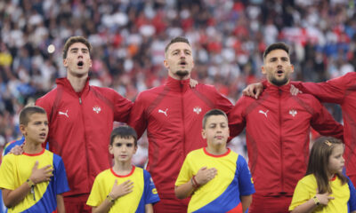 DUSAN VLAHOVIC, SERGEJ MILINKOVIC SAVIC, NEMANJA GUDELJ fudbaleri reprezentacije Srbije na utakmici UEFA Evropskog prvenstva 2024 godine protiv Engleske na stadionu AufSalke arena, Gelzenkirhen, 16.06.2024. godine Foto: Marko Metlas Fudbal, Reprezentacija, Srbija, UEFA Evropsko prvenstvo, EURO 2024, Engleska