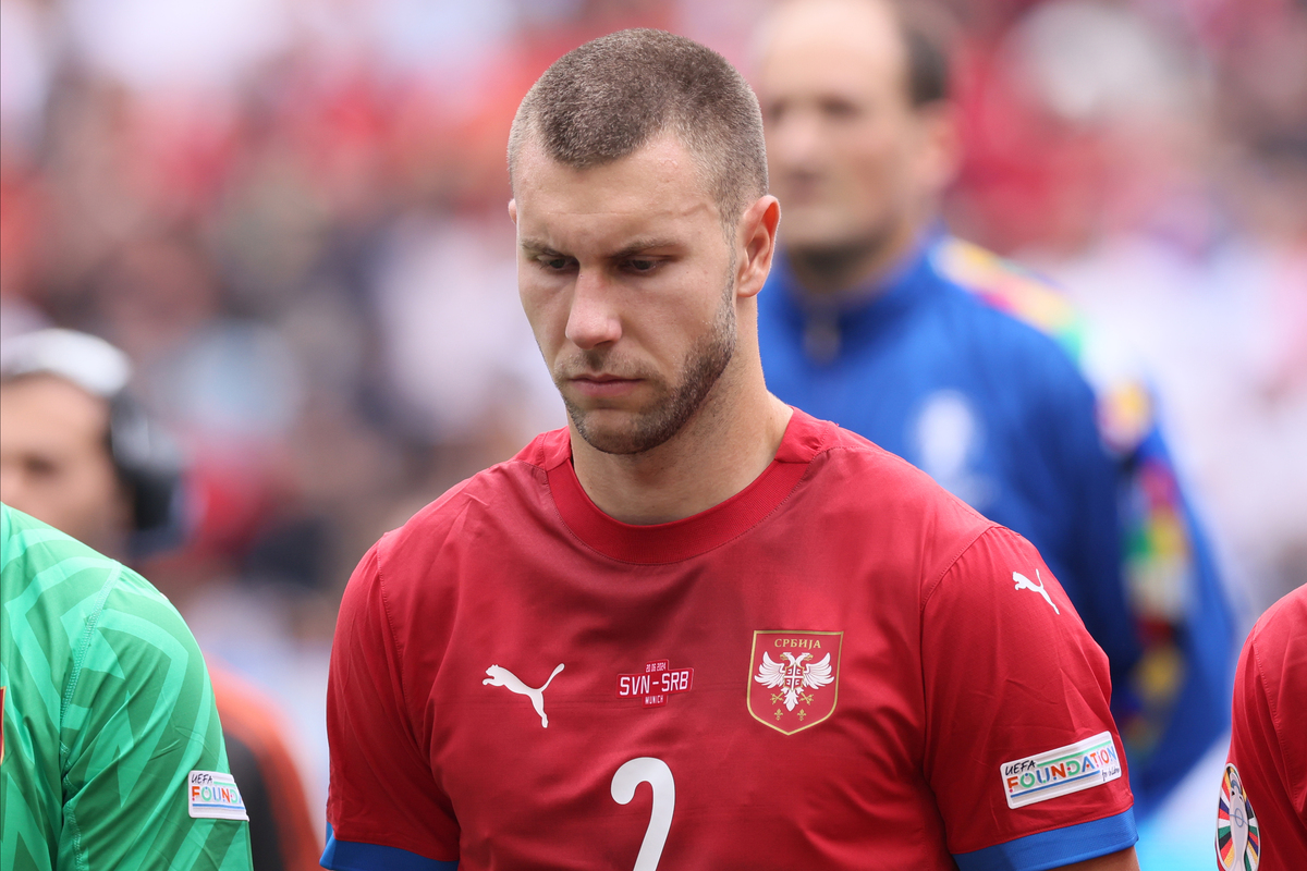 STRAHINJA PAVLOVIC fudbaler reprezentacije Srbije na utakmici UEFA Evropskog prvenstva 2024 godine protiv Slovenije na stadionu Minhen fudbal arena, Minhen, 20.06.2024. godine Foto: Marko Metlas Fudbal, Reprezentacija, Srbija, UEFA Evropsko prvenstvo, EURO 2024, Slovenija