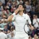 Novak Djokovic of Serbia reacts after defeating Alexei Popyrin of Australia in their third round match at the Wimbledon tennis championships in London, Saturday, July 6, 2024. (AP Photo/Kirsty Wigglesworth)
