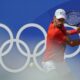 Novak Djokovic of Serbia returns the ball during a practice session ahead of the tennis competition, at the 2024 Summer Olympics, Thursday, July 25, 2024, in Paris, France. (AP Photo/Andy Wong)