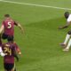 Randal Kolo Muani of France takes a shot that was deflected in the net by Belgium's Jan Vertonghen during a round of sixteen match between France and Belgium at the Euro 2024 soccer tournament in Duesseldorf, Germany, Monday, July 1, 2024. (AP Photo/Andreea Alexandru)