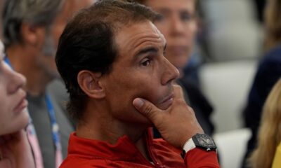 Rafael Nadal of Spain attends the tennis official draw ceremony, at the 2024 Summer Olympics, Thursday, July 25, 2024, in Paris, France. (AP Photo/Andy Wong)