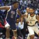 United Staes' guard Anthony Edwards, left, defends against South Sudan's guard Carlik Jones during an exhibition basketball game between United Staes and South Sudan, at the o2Arena in London, Saturday, July 20, 2024. (AP Photo/Kin Cheung)