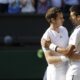 FILE - Andy Murray of Britain, left, is congratulated by Novak Djokovic of Serbia after he won the Men's singles final match at the All England Lawn Tennis Championships in Wimbledon, London, Sunday, July 7, 2013. Murray will play only doubles at his last appearance at the All England Club following his withdrawal from singles after back surgery. (AP Photo/Anja Niedringhaus, Pool, File)