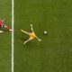 Spain's Mikel Oyarzabal, center, scores his side's second goal during the final match between Spain and England at the Euro 2024 soccer tournament in Berlin, Germany, Sunday, July 14, 2024. (AP Photo/Thanassis Stavrakis)
