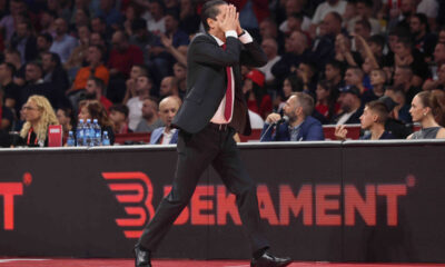Trener Crvene zvezde na utakmici Evrolige protiv Baskonije u hali Stark Beogradska arena, Beograd 09.10.2024. godine Foto: Marko Metlas Kosarka, Crvena zvezda, Evroliga, Baskonija