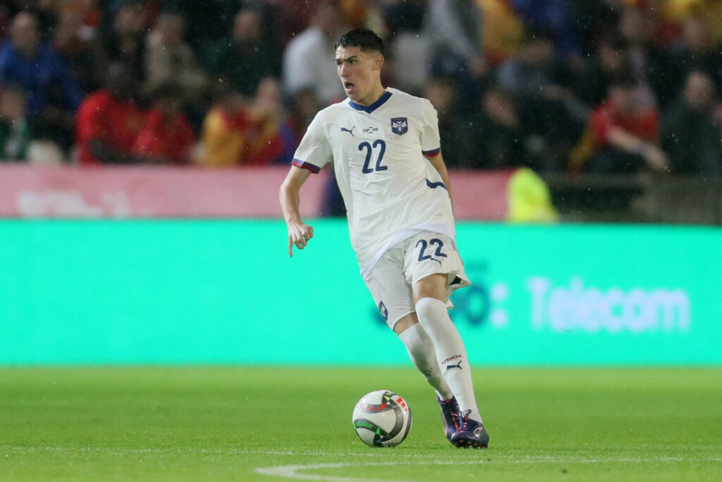 ANDRIJA MAKSIMOVIC fudbaler reprezentacije Srbije na utakmici UEFA Lige nacija protiv Spanije na stadionu Nuevo Arhangel, Kordoba 15.10.2024. godine Foto: Marko Metlas Fudbal, Reprezentacija, Srbija, Spanija, UEFA Liga nacija