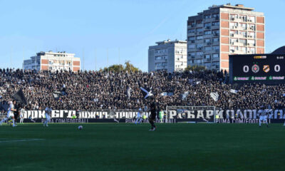 Navijači Partizana na utakmici Superlige prvenstva Srbije protiv Cukarickog na stadionu Partizana, Beograd 26.10.2024. godine Foto: Marko Metlas Fudbal, Partizan, Superliga Prvenstvo Srbije, Cukaricki