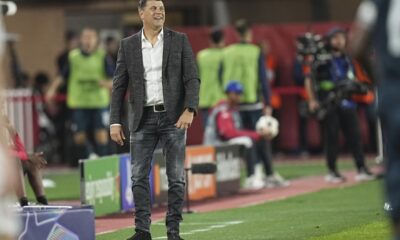 Red Star's head coach Vladan Milojevic is seen during the Champions League opening phase soccer match between Monaco and Crvena Zvezda, Red Star Belgrade, at the Louis II stadium, in Monaco, Tuesday, Oct. 22, 2024. (AP Photo/Laurent Cipriani)