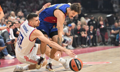 OGNJEN DOBRIC kosarkas Crvene zvezde na utakmici Evrolige protiv NICOLAS LAPROVITTOLA Nikolas Laprovitola iz Barselone u hali Beogradska arena, Beograd 18.10.2024. godine Foto: Marko Metlas Kosarka, Crvena zvezda, Evroliga, Barselona