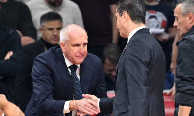 Trener Crvene zvezde i trener Partizana na utakmici Evrolige u hali Beogradska Arena, Beograd 21.11.2024. godine Foto: Marko Metlas Kosarka, Evroliga, Partizan, Crvena zvezda, Derbi