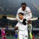 AC Milan's Tijjani Reijnders (14) celebrates a goal during an Italian Serie A soccer match against Verona Friday, Dec. 20, 2024, in Verona, Italy. (Paola Garbuio/LaPresse via AP)