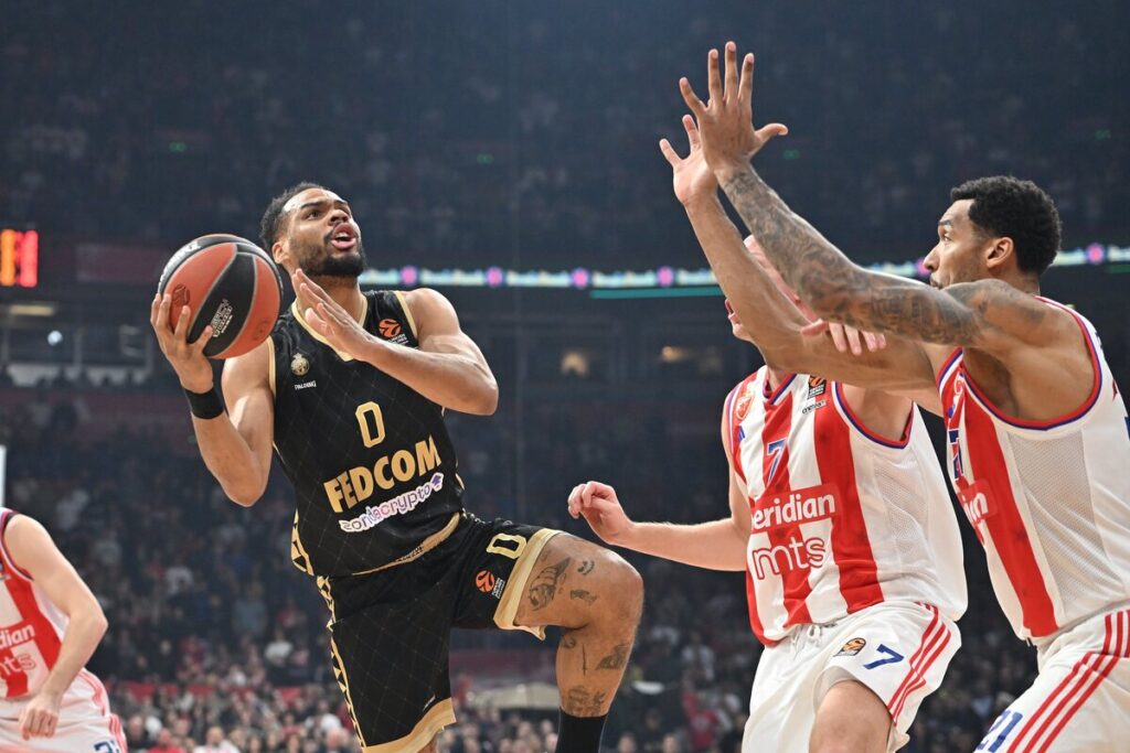 kosarkas Monaka na utakmici Evrolige protiv Crvene zvezde u hali Beogradska arena, Beograd 17.01.2025. godine Foto: Marko Metlas Kosarka, Crvena zvezda, Evroliga, Monako
