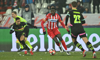 , fudbaler Crvene zvezde, na utakmici UEFA Lige Sampiona protiv PSV Ajndhovena, na stadionu Rajko Mitic. Beograd, 21.01.2025. foto: MN PRESS Fudbal, Crvena zvezda, UEFA Liga Sampiona, PSV Ajndhoven
