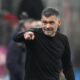AC Milan's head coach Sergio Conceicao gestures from the sidelines during the Italian Serie A soccer match between AC Milan and Hellas Verona, at the San Siro Stadium in Milan, Italy, Saturday, Feb.15, 2025. (AP Photo/Luca Bruno)