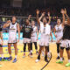 Kosarkasi Partizana proslavljaju pobedu na utakmici KRK protiv Mege, u hali Cair. Nis, 14.02.2025. foto: MN Press / km Kosarka, Finale KRK, Partizan, Mega