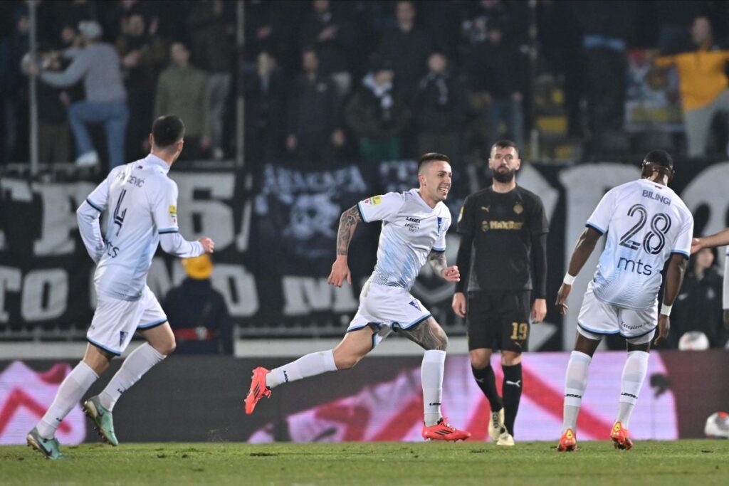 fudbaler Partizana na utakmici Superlige Prvenstva Srbije protiv Spartaka Subotica na stadionu Partizana, Beograd 01.02.2025. godine Foto: Marko Metlas Fudbal, Partizan, Superliga Prvenstvo Srbije, Spartak Subotica