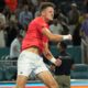 Jakub Mensik of the Czech Republic celebrates after defeating Taylor Fritz during a semifinal match at the Miami Open tennis tournament, Friday, March 28, 2025, in Miami Gardens, Fla. (AP Photo/Marta Lavandier)